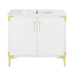 Swiss Madison Voltaire 36" Single, Bathroom Vanity in White with Gold Hardware - SM-BV320 - The Home Selection
