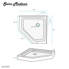 Swiss Madison Voltaire 42" X 42" Center Drain, Neo-Angle Shower Base - SM-SB534 - The Home Selection