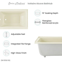 Swiss Madison Voltaire 48" X 32" Left-Hand Drain Alcove Bathtub in Bisque - SM-DB561BQ - The Home Selection