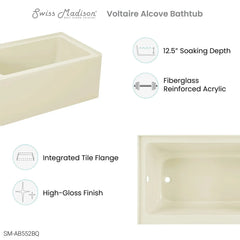 Swiss Madison Voltaire 48" X 32" Left-Hand Drain Alcove Bathtub with Apron in Bisque - SM-AB552BQ - The Home Selection