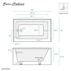 Swiss Madison Voltaire 48" X 32" Left-Hand Drain Alcove Bathtub with Apron - SM-AB552 - The Home Selection