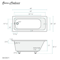 Swiss Madison Voltaire 48" x 32" Reversible Drain Drop-In Bathtub - SM-DB571 - The Home Selection
