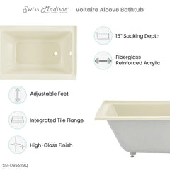 Swiss Madison Voltaire 48" X 32" Right-Hand Drain Alcove Bathtub in Bisque - SM-DB562BQ - The Home Selection