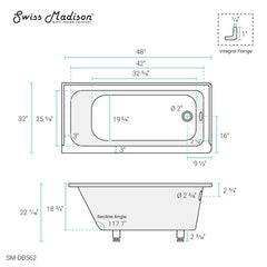 Swiss Madison Voltaire 48" X 32" Right-Hand Drain Alcove Bathtub - SM-DB562 - The Home Selection