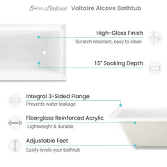 Swiss Madison Voltaire 48" X 32" Right-Hand Drain Alcove Bathtub - SM-DB562 - The Home Selection