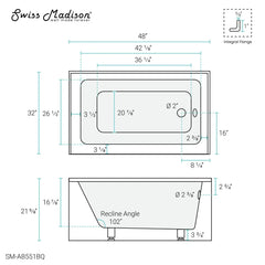 Swiss Madison Voltaire 48" X 32" Right-Hand Drain Alcove Bathtub with Apron in Bisque - SM-AB551BQ - The Home Selection
