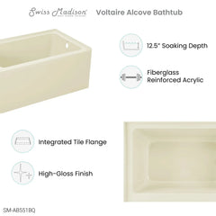 Swiss Madison Voltaire 48" X 32" Right-Hand Drain Alcove Bathtub with Apron in Bisque - SM-AB551BQ - The Home Selection