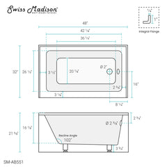 Swiss Madison Voltaire 48" X 32" Right-Hand Drain Alcove Bathtub with Apron - SM-AB551 - The Home Selection