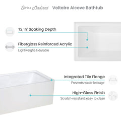 Swiss Madison Voltaire 48" X 32" Right-Hand Drain Alcove Bathtub with Apron - SM-AB551 - The Home Selection