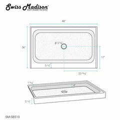 Swiss Madison Voltaire 48" x 36" Center Drain, Shower Base - SM-SB510 - The Home Selection