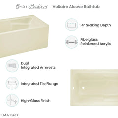 Swiss Madison ﻿﻿Voltaire 54" X 30" Left-Hand Drain Alcove Bathtub with Apron in Bisque - SM-AB549BQ - The Home Selection