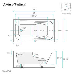 Swiss Madison Voltaire 54" X 30" Left-Hand Drain Alcove Bathtub with Apron - SM-AB549 - The Home Selection