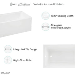 Swiss Madison Voltaire 54" X 30" Left-Hand Drain Alcove Bathtub with Apron - SM-AB557 - The Home Selection
