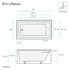 Swiss Madison Voltaire 54" X 30" Left-Hand Drain Alcove Bathtub with Apron - SM-AB557 - The Home Selection
