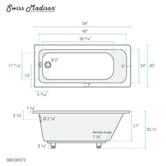 Swiss Madison Voltaire 54" x 30" Reversible Drain Drop-In Bathtub - SM-DB572 - The Home Selection