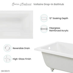 Swiss Madison Voltaire 54" x 30" Reversible Drain Drop-In Bathtub - SM-DB572 - The Home Selection