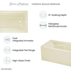Swiss Madison Voltaire 54" X 30" Right-Hand Drain Alcove Bathtub with Apron in Bisque - SM-AB550BQ - The Home Selection