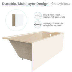 Swiss Madison Voltaire 54" X 30" Right-Hand Drain Alcove Bathtub with Apron in Bisque - SM-AB550BQ - The Home Selection
