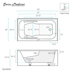 Swiss Madison Voltaire 54" X 30" Right-Hand Drain Alcove Bathtub with Apron - SM-AB550 - The Home Selection