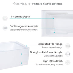 Swiss Madison Voltaire 54" X 30" Right-Hand Drain Alcove Bathtub with Apron - SM-AB550 - The Home Selection