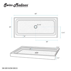 Swiss Madison Voltaire 60" X 30" Center Drain, Shower Base - SM-SB5 - The Home Selection