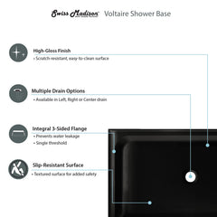 Swiss Madison Voltaire 60" x 30" Center Drain, Shower Base - SM-SB518 - The Home Selection