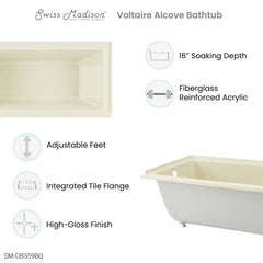 Swiss Madison Voltaire 60" X 30" Left-Hand Drain Alcove Bathtub in Bisque - SM-DB559BQ - The Home Selection