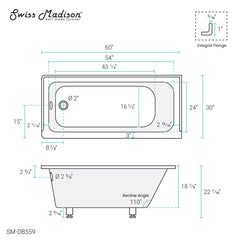 Swiss Madison Voltaire 60" X 30" Left-Hand Drain Alcove Bathtub - SM-DB559 - The Home Selection