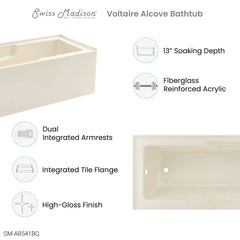Swiss Madison Voltaire 60" X 30" Left-Hand Drain Alcove Bathtub with Apron in Bisque - SM-AB541BQ - The Home Selection