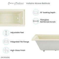 Swiss Madison Voltaire 60" X 30" Right-Hand Drain Alcove Bathtub in Bisque - SM-DB560BQ - The Home Selection