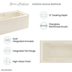 Swiss Madison Voltaire 60" X 30" Right-Hand Drain Alcove Bathtub with Apron in Bisque - SM-AB540BQ - The Home Selection