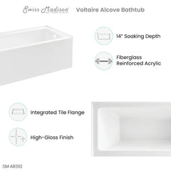 Swiss Madison Voltaire 60" X 30" Right-Hand Drain Alcove Bathtub with Apron - SM-AB592 - The Home Selection
