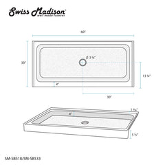 Swiss Madison Voltaire 60 x 30 Single-Threshold, Center Drain, Shower Base - SM-SB5 - The Home Selection