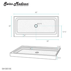 Swiss Madison Voltaire 60 x 30 Single-Threshold, Center Drain, Shower Base - SM-SB5 - The Home Selection
