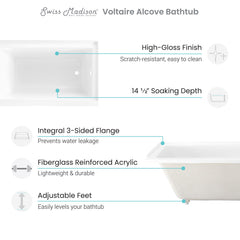 Swiss Madison Voltaire 60" X 32" Left-Hand Drain Alcove Bathtub - SM-DB563 - The Home Selection