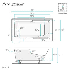 Swiss Madison Voltaire 60" X 32" Left-Hand Drain Alcove Bathtub with Apron - SM-AB543 - The Home Selection