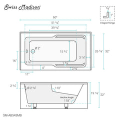 Swiss Madison Voltaire 60" X 32" Left-Hand Drain Alcove Bathtub with Apron - SM-AB543 - The Home Selection