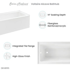Swiss Madison Voltaire 60" X 32" Left-Hand Drain Alcove Bathtub with Apron - SM-AB595 - The Home Selection