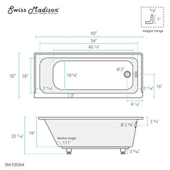 Swiss Madison Voltaire 60" X 32" Right-Hand Drain Alcove Bathtub - SM-DB564 - The Home Selection