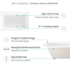 Swiss Madison Voltaire 60" X 32" Right-Hand Drain Alcove Bathtub - SM-DB564 - The Home Selection