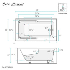 Swiss Madison Voltaire 60" X 32" Right-Hand Drain Alcove Bathtub with Apron - SM-AB542 - The Home Selection