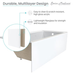 Swiss Madison Voltaire 60" X 32" Right-Hand Drain Alcove Bathtub with Apron - SM-AB542 - The Home Selection