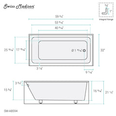 Swiss Madison Voltaire 60" X 32" Right-Hand Drain Alcove Bathtub with Apron - SM-AB594 - The Home Selection