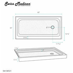 Swiss Madison Voltaire 60" x 32" Right-Hand Drain, Shower Base - SM-SB514 - The Home Selection