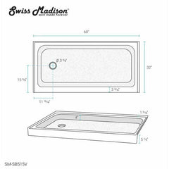 Swiss Madison Voltaire 60 x 32 Single-Threshold, Left-Hand Drain, Shower Base - SM-SB515 - The Home Selection