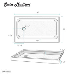 Swiss Madison Voltaire 60 x 36 Single-Threshold, Shower Base - SM-SB5 - The Home Selection