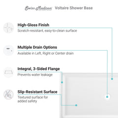 Swiss Madison Voltaire 60 x 36 Single-Threshold, Shower Base - SM-SB5 - The Home Selection