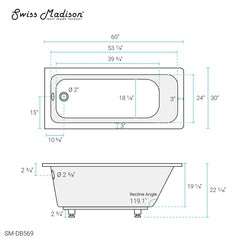 Swiss Madison Voltaire 60"x 30" Reversible Drain Drop-In Bathtub - SM-DB569 - The Home Selection