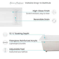 Swiss Madison Voltaire 60"x 30" Reversible Drain Drop-In Bathtub - SM-DB569 - The Home Selection