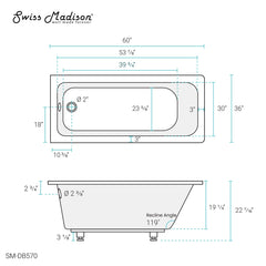 Swiss Madison Voltaire 60"x 36" Reversible Drain Drop-In Bathtub - SM-DB570 - The Home Selection